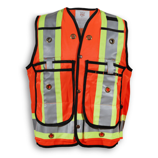 Am image of a Custom Big K 600 Denier Poly Surveyor Safety Vest in Orange!