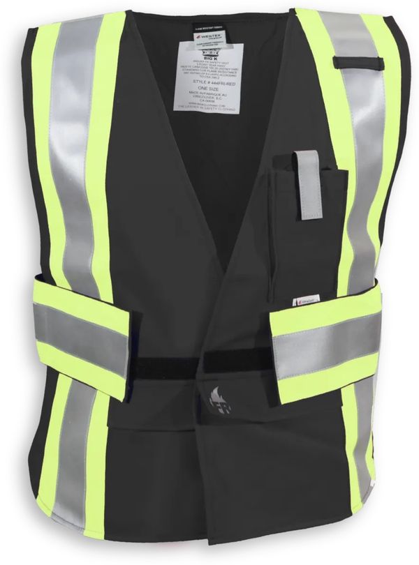 Am image of a Custom Big K Clothing Indura Ultrasoft FR Traffic Safety Vest in Black!
