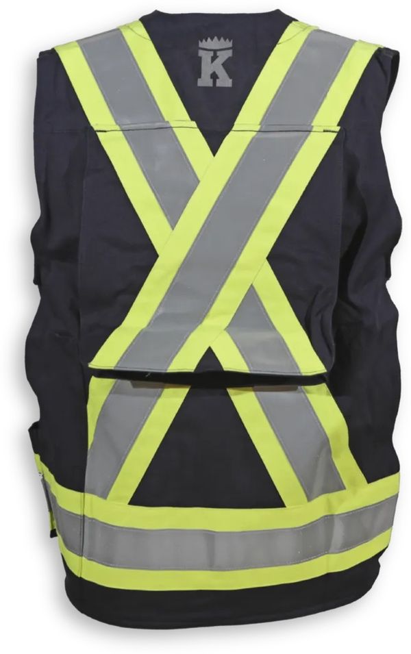Am image of a Custom Big K Clothing Indura Ultrasoft Surveyor Safety Vest in Black!