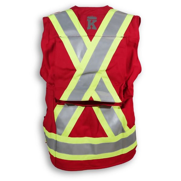 Am image of a Custom Big K Clothing Indura Ultrasoft Surveyor Safety Vest in Red!