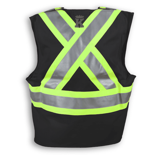 Am image of a Custom Big K Fire Retardant Ultrasoft Traffic Safety Vest in Black!