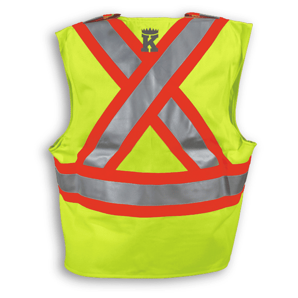 An image of a Custom Big K Fire Retardant Ultrasoft Traffic Safety Vest in Lime!