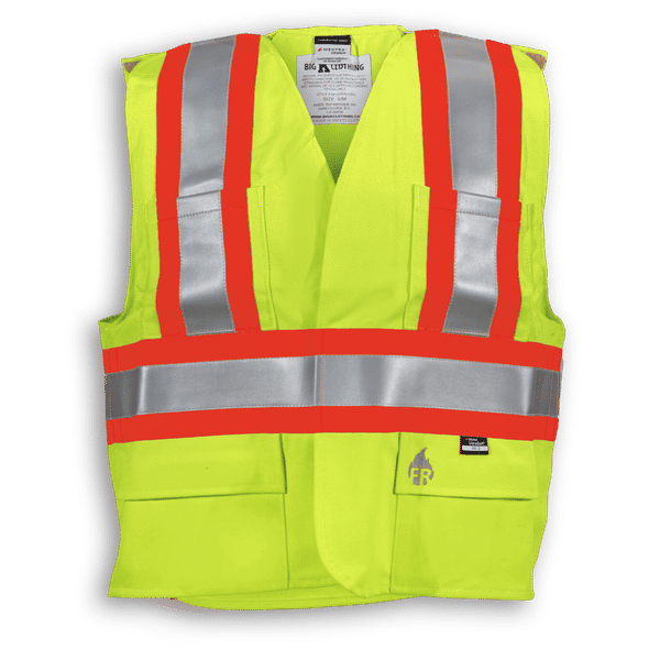 An image of a Custom Big K Fire Retardant Ultrasoft Traffic Safety Vest in Lime!