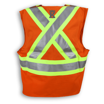 Am image of a Custom Big K Fire Retardant Ultrasoft Traffic Safety Vest in Orange!