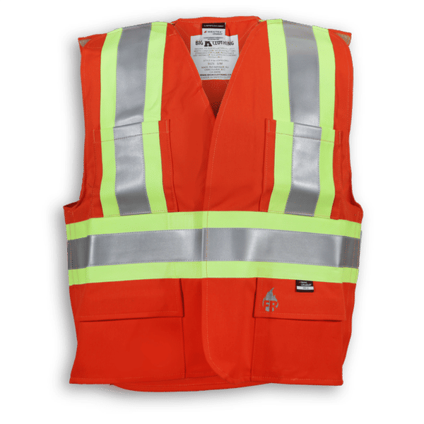 Am image of a Custom Big K Fire Retardant Ultrasoft Traffic Safety Vest in Orange!