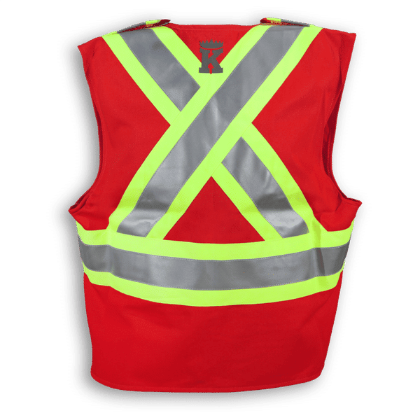 Am image of a Custom Big K Fire Retardant Ultrasoft Traffic Safety Vest in Red!