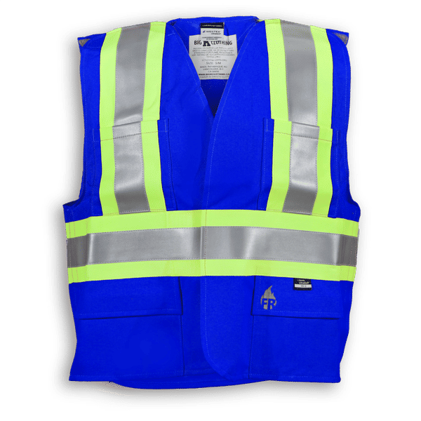 Am image of a Custom Big K Fire Retardant Ultrasoft Traffic Safety Vest in Royal Blue!