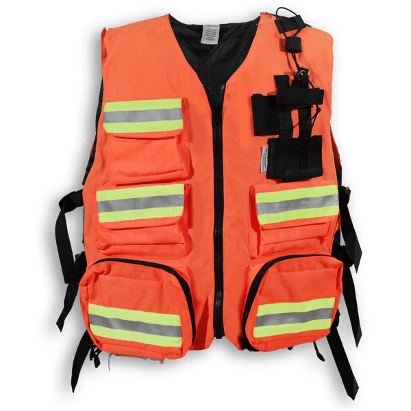 Am image of a Custom Big K First Aid Safety Vest in Orange!