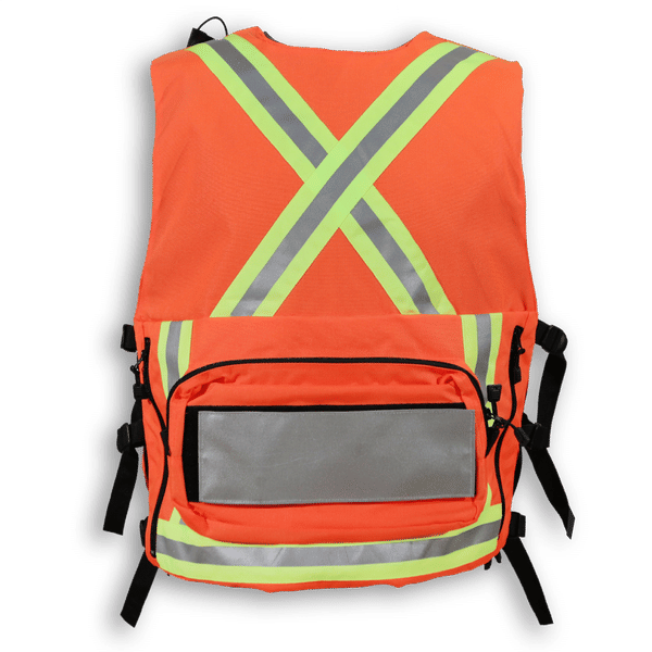 Am image of a Custom Big K First Aid Safety Vest in Orange!