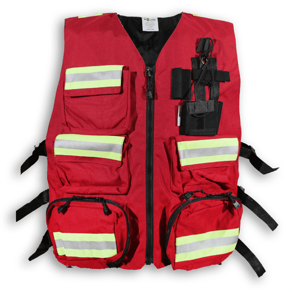 Am image of a Custom Big K First Aid Safety Vest in Red!