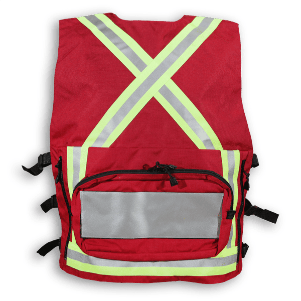 Am image of a Custom Big K First Aid Safety Vest in Red!