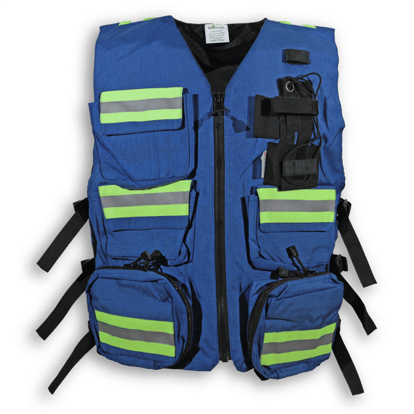 Am image of a Custom Big K First Aid Safety Vest in Royal Blue!