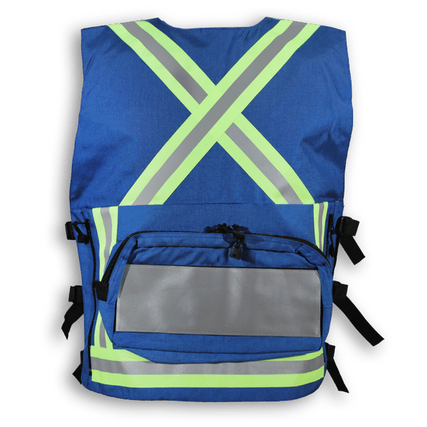 Am image of a Custom Big K First Aid Safety Vest in Royal Blue!