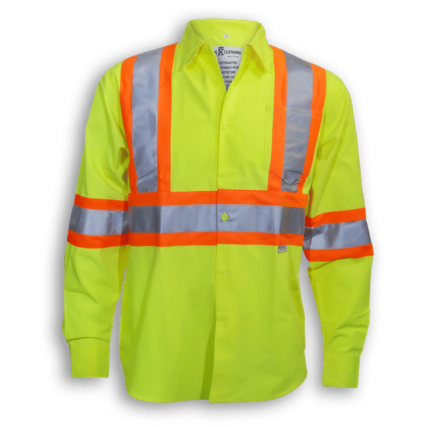 Am image of a Custom Big K Polyester Cotton Button Up Shirt in Lime!