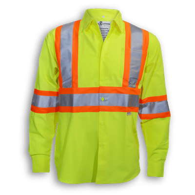 Am image of a Custom Big K Polyester Cotton Button Up Shirt in Lime!