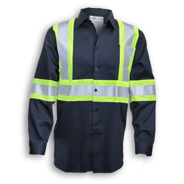 An image of a Custom Big K Polyester Cotton Button Up Shirt in Navy!