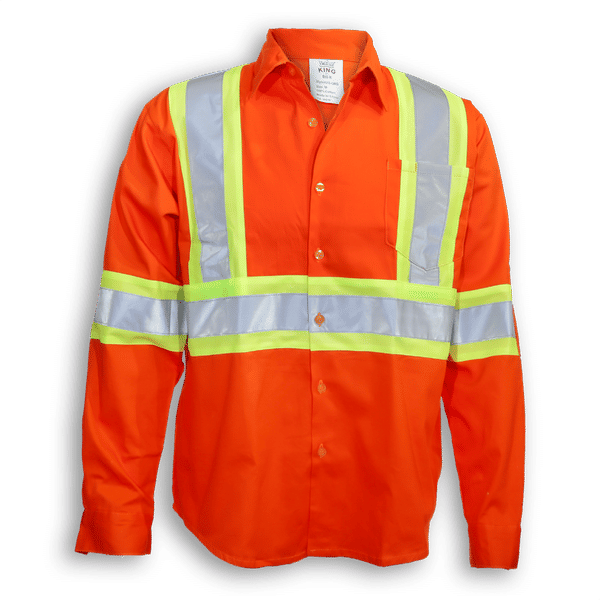 Am image of a Custom Big K Polyester Cotton Button Up Shirt in Orange!