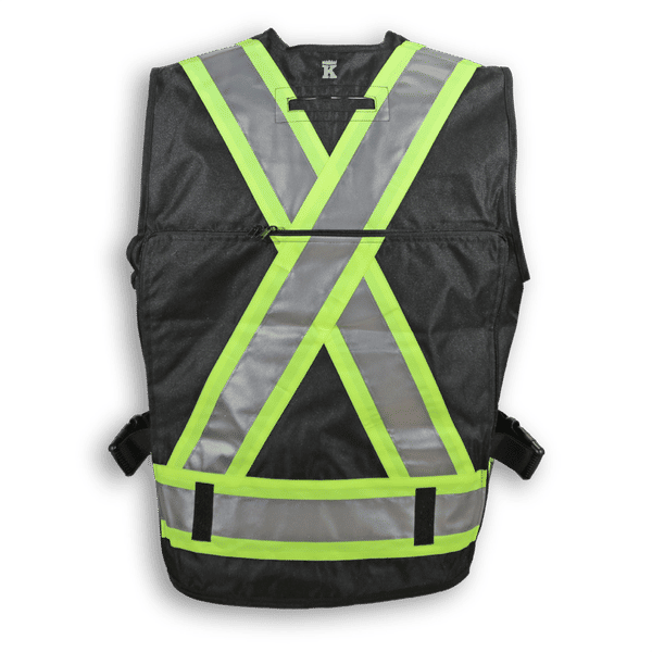 Am image of a Custom Big K Polyester Supervisor Vest with Mesh Option in Black!