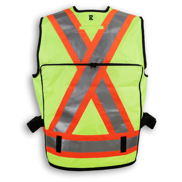An image of a Custom Big K Polyester Supervisor Vest with Mesh Option in Lime!
