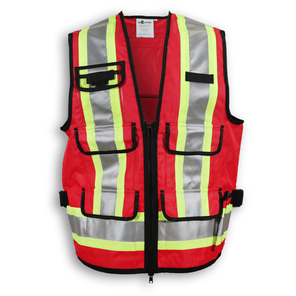 Am image of a Custom Big K Polyester Supervisor Vest with Mesh Option in Red!