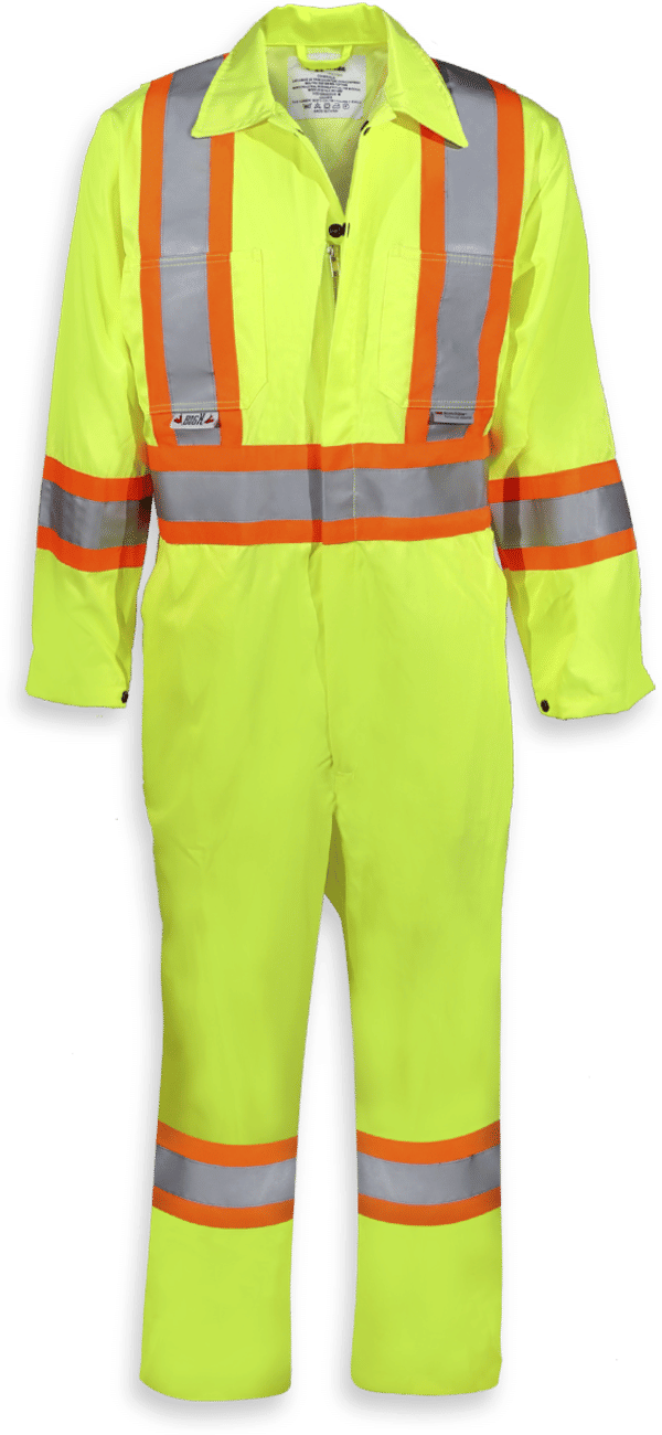 Am image of a Custom Big K Poly Cotton Safety Coverall in Lime Green!