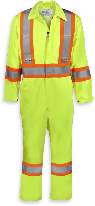 Am image of a Custom Big K Poly Cotton Safety Coverall in Lime Green!