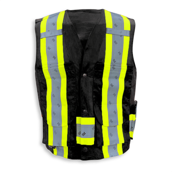 Am image of a Custom Big K Poly Cotton Supervisor Safety Vest in Black!