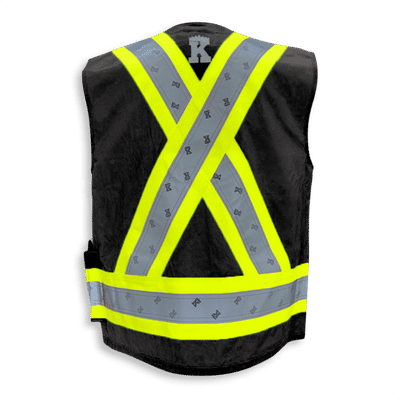 Am image of a Custom Big K Poly Cotton Supervisor Safety Vest in Black!