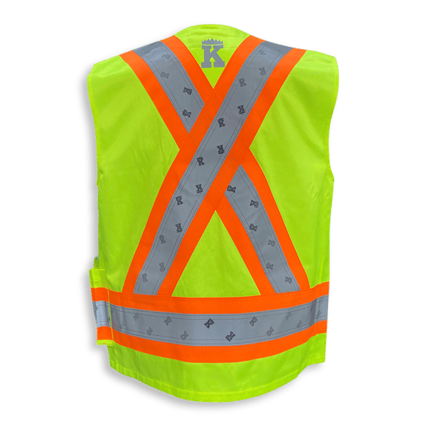 An image of a Custom Big K Poly Cotton Supervisor Safety Vest in Lime!