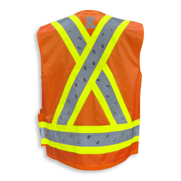Am image of a Custom Big K Poly Cotton Supervisor Safety Vest in Orange!