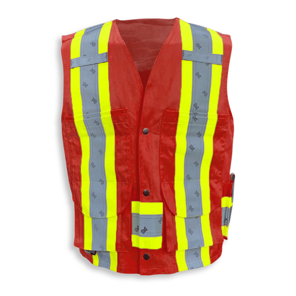Am image of a Custom Big K Poly Cotton Supervisor Safety Vest in Red!