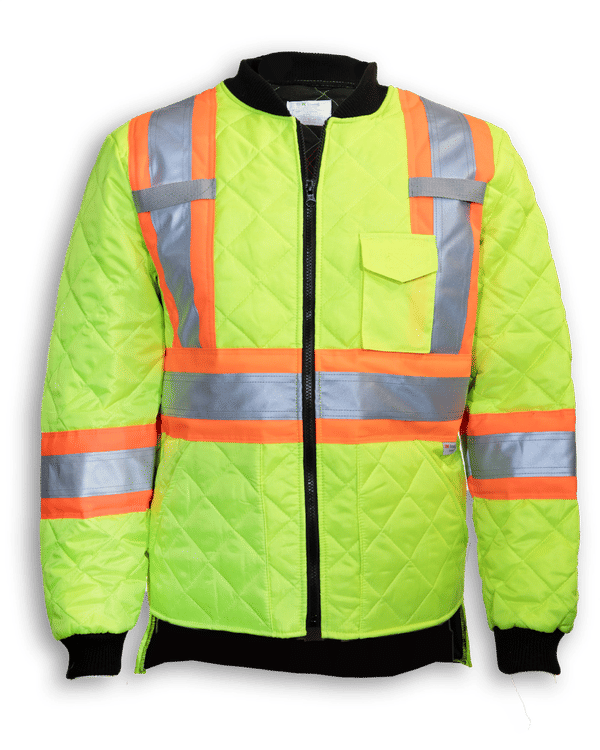Am image of a Custom Big K Quilt Polyester Traffic Safety Jacket in Lime!