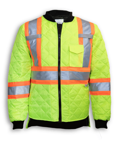 Am image of a Custom Big K Quilt Polyester Traffic Safety Jacket in Lime!