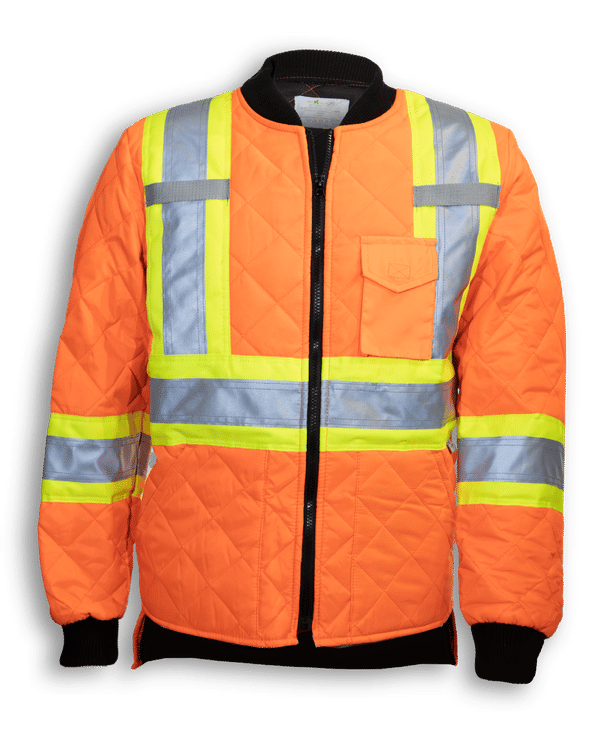 Am image of a Custom Big K Quilt Polyester Traffic Safety Jacket in Orange!
