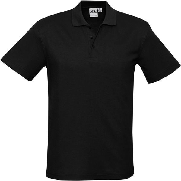 Am image of a Custom Biz Collection Mens Crew Short Sleeve Polo in Black!
