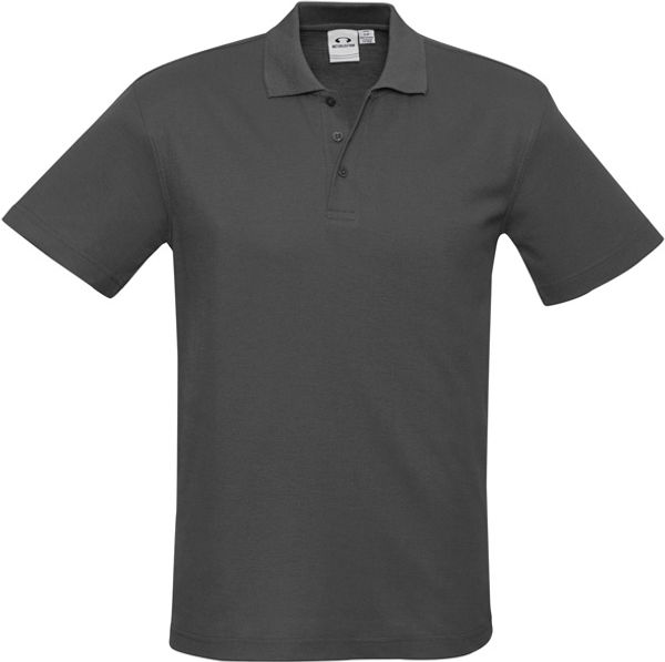 Am image of a Custom Biz Collection Mens Crew Short Sleeve Polo in Charcoal!