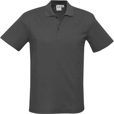 Am image of a Custom Biz Collection Mens Crew Short Sleeve Polo in Charcoal!