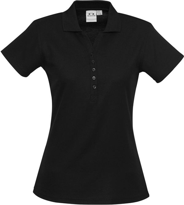 Am image of a Custom Biz Collection Womens Crew Short Sleeve Polo in Black!
