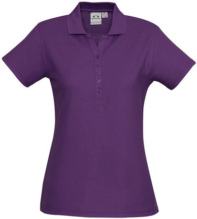 Am image of a Custom Biz Collection Womens Crew Short Sleeve Polo in Purple!