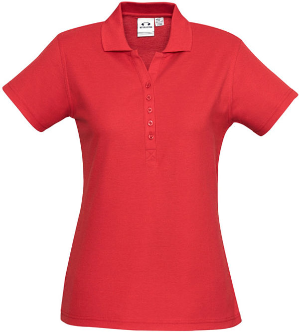 Am image of a Custom Biz Collection Womens Crew Short Sleeve Polo in Red!