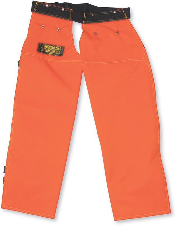 Am image of a Custom Big K 600 Denier Polyester Apron Style High Visibility 3600 Chaps in Orange!