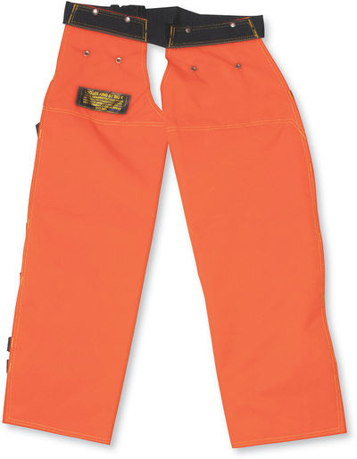Am image of a Custom Big K 600 Denier Polyester Apron Style High Visibility 3600 Chaps in Orange!