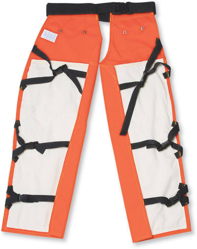 Am image of a Custom Big K 600 Denier Polyester Apron Style High Visibility 3600 Chaps in Orange!