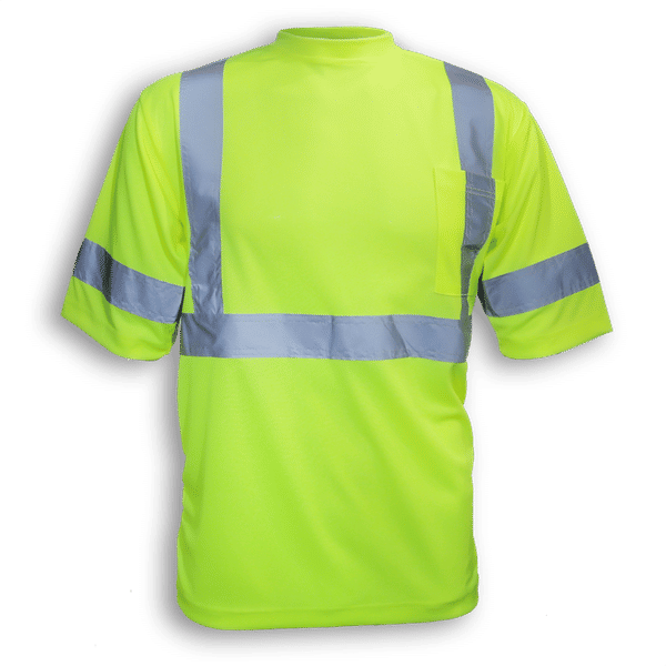 An image of a Custom Big K 100 Percent Soft Polyester Traffic Safety TShirt in Lime!