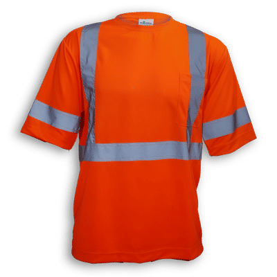 Am image of a Custom Big K 100 Percent Soft Polyester Traffic Safety TShirt in Orange!