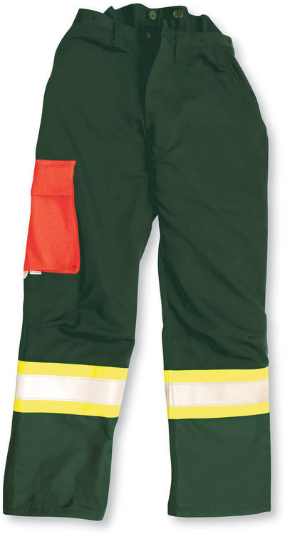 Am image of a Custom Big K 3600 Threshold Faller Safety Pant in Forest Green!