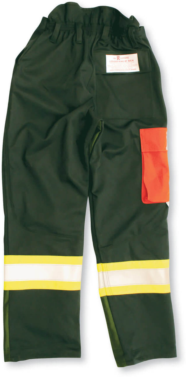 Am image of a Custom Big K 4100 Threshold Faller Safety Pant in Forest Green!