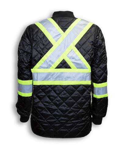 Am image of a Custom Big K Quilt Polyester Traffic Safety Jacket in Black!
