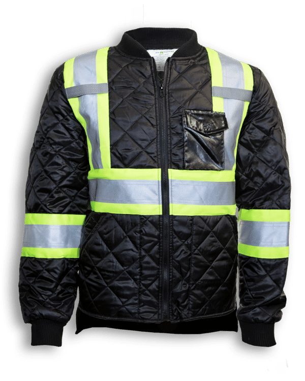 Am image of a Custom Big K Quilt Polyester Traffic Safety Jacket in Black!