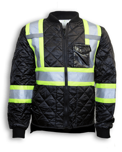 Am image of a Custom Big K Quilt Polyester Traffic Safety Jacket in Black!
